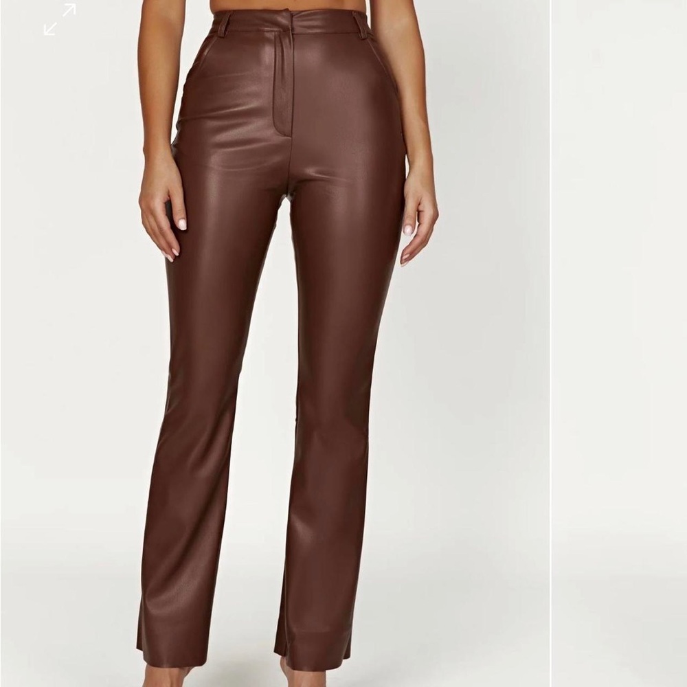 NWT Meshki Chocolate Tyra Straight Leg Faux Leather Pants, Sz L